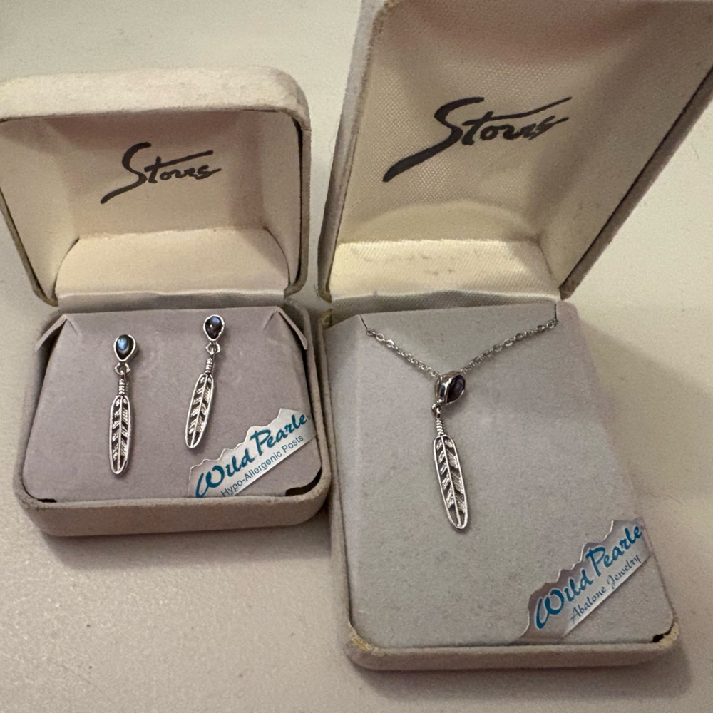 Wild Pearl Silver and Blue Feather Earrings